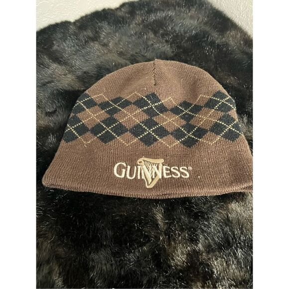 Guinness beer Winter hat Beanie cap  knit brown Argyle Reversible one size - Picture 2 of 3
